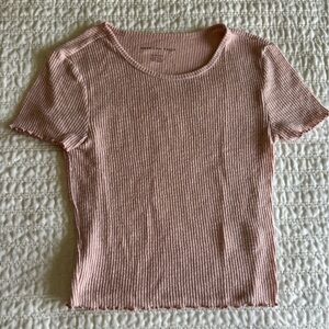 American Eagle Pink Crop Short Sleeve Shirt